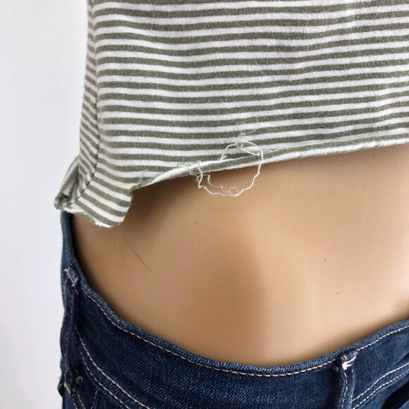 J. Jill XS Cream Green Striped Mallgoth Grunge Safety Pin Crop Top Tank - Picture 6 of 7